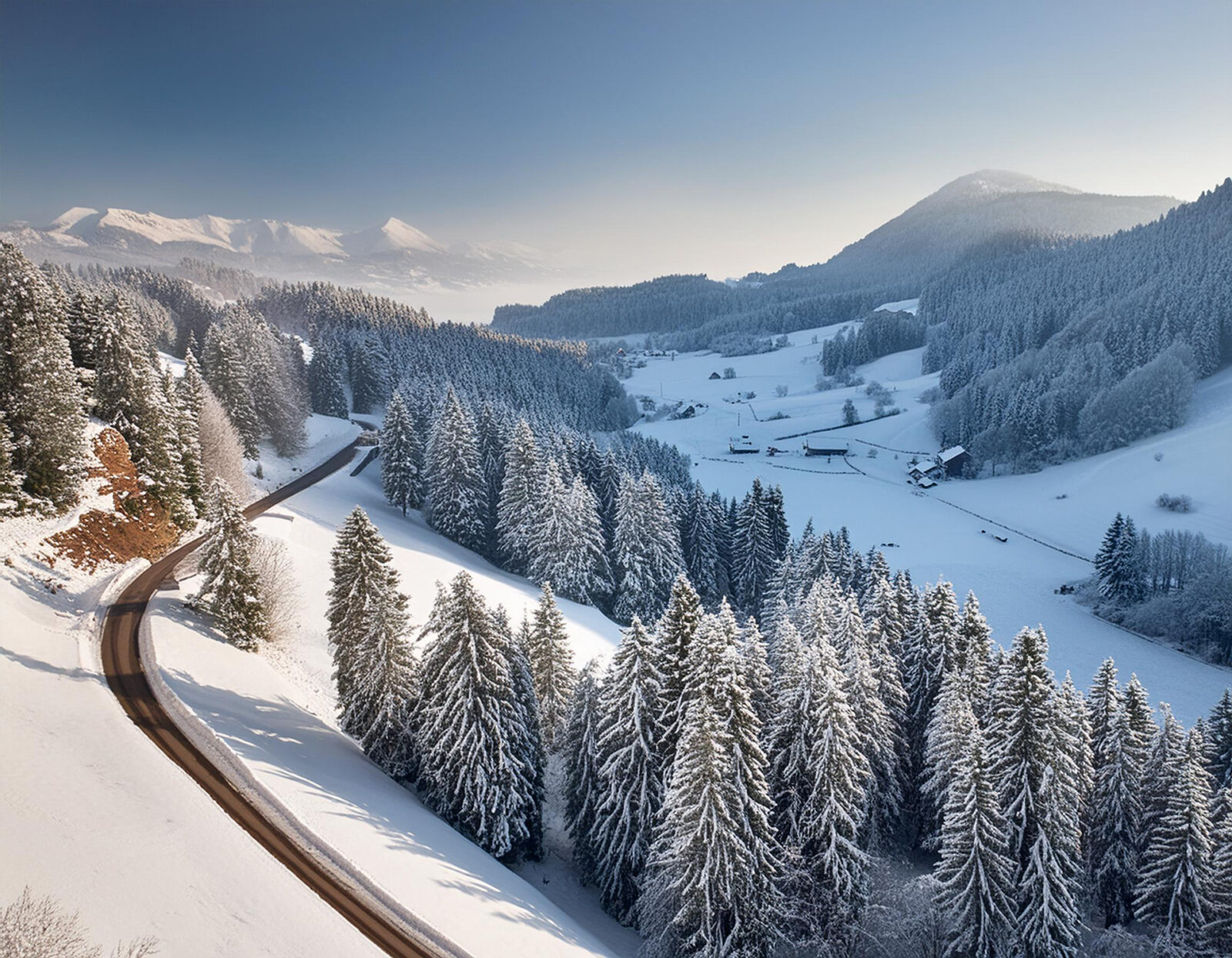 Frontière du Jura et de la Suisse en hiver